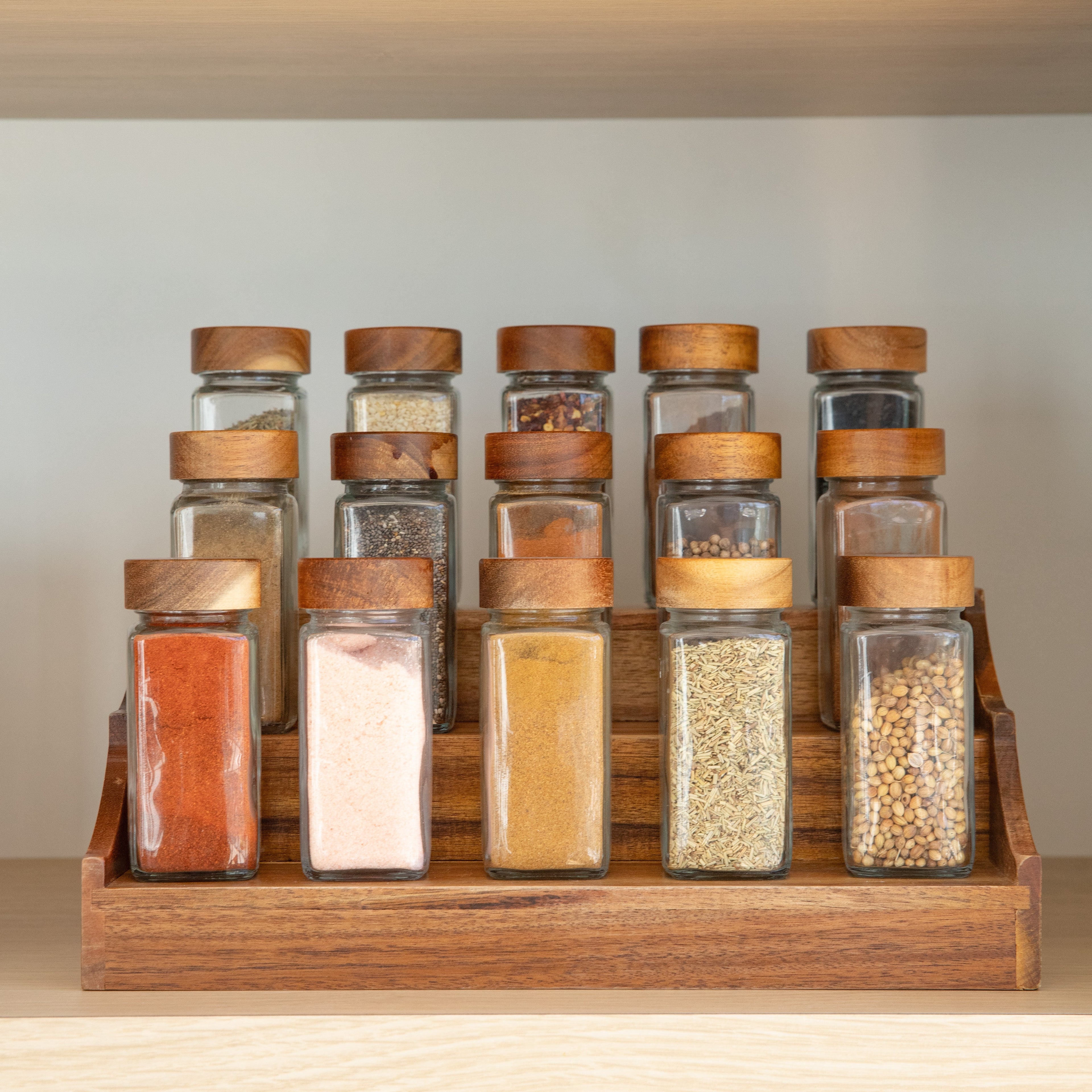 Large Acacia Spice Rack with 15 Acacia Shaker Spice Jars Pack - Little Label Co Australia - The Home of Organisation For Kitchen, Bathroom, Laundry & More