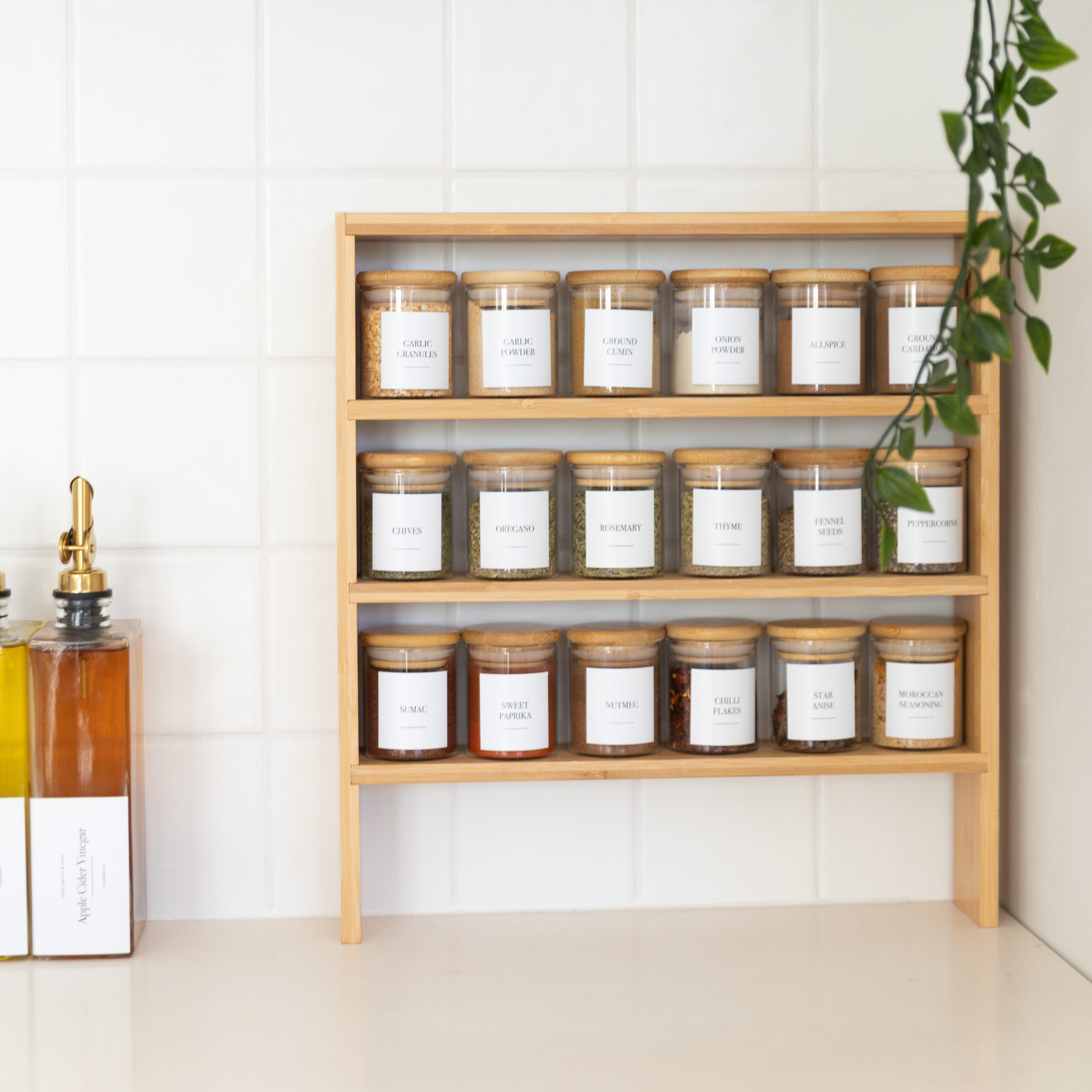 Standing 4-Tier Spice Rack with 18 x 75ml Herb & Spice Jars Pack - Little Label Co Australia - The Home of Organisation For Kitchen, Bathroom, Laundry & More