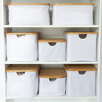 White Fabric Bamboo Linen Storage Basket Set - 8 Pack - Little Label Co Australia - The Home of Organisation For Kitchen, Bathroom, Laundry & More