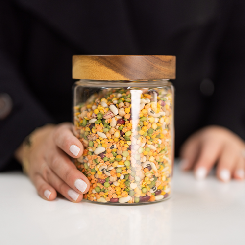 Acacia Wood Screw Top Glass Jar - 1L