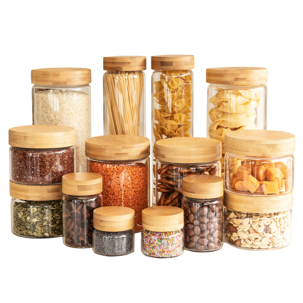 Small Bamboo Screw Top Glass Jar Pack