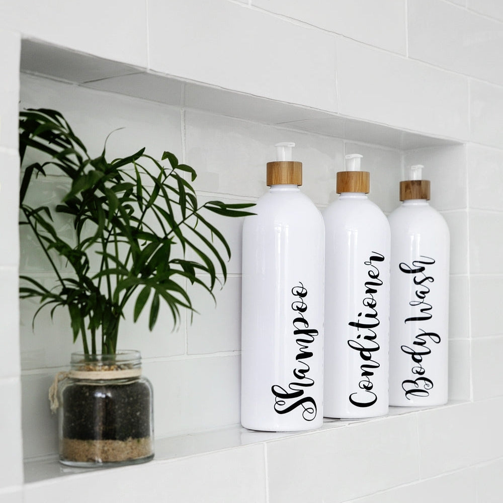 White Bathroom Pump Bottle - 1L - Little Label Co The Home of Organisation For Kitchen, Bathroom, Laundry & More