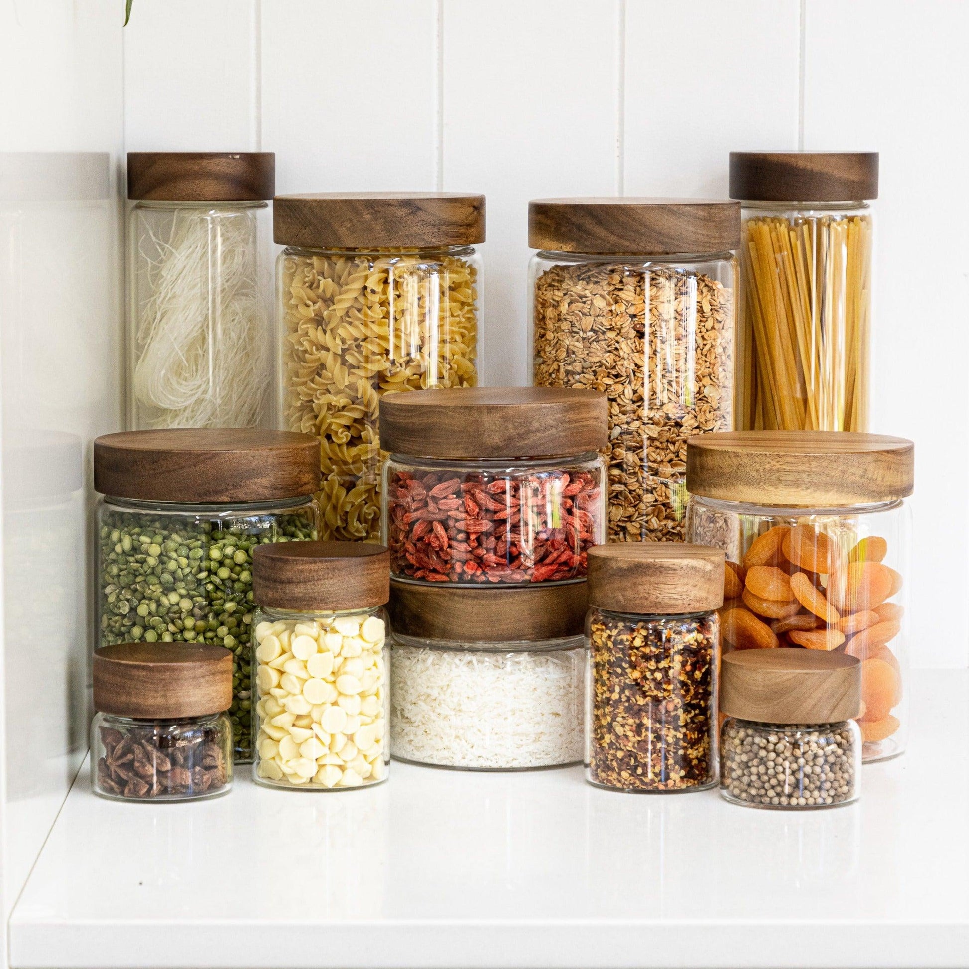 Acacia Wood Glass Jar, 100ml Glass Jars, Acacia Jar, Spice Jars, Pantry Storage, Pantry Storage Containers, Kitchen Storage Containers, Glass spice containers, spice jar organiser, airtight spice jars, kitchen storage solutions, pantry organisation, sustainable kitchenware, acacia wood kitchen accessories