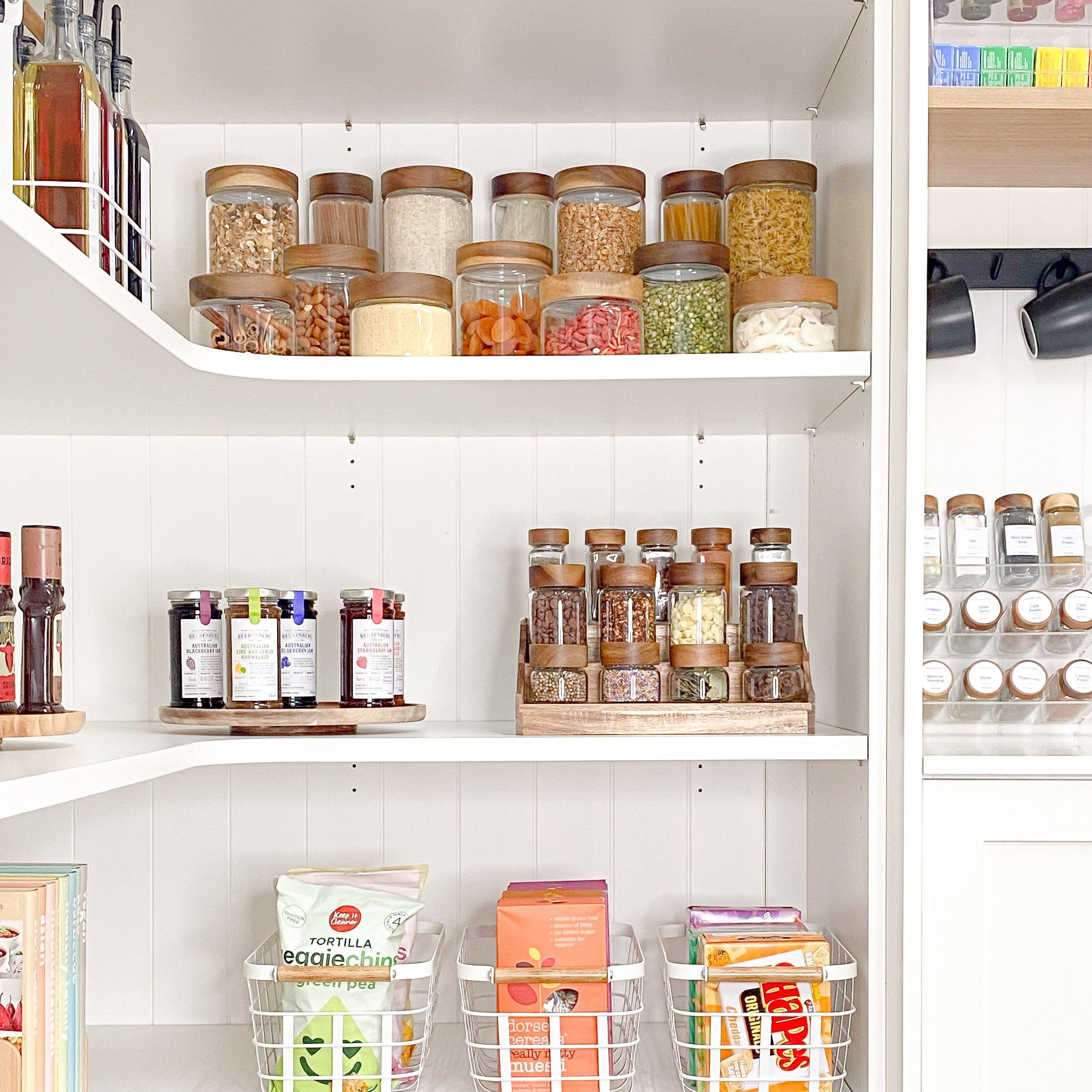 Acacia Wood Glass Jar, 100ml Glass Jars, Acacia Jar, Spice Jars, Pantry Storage, Pantry Storage Containers, Kitchen Storage Containers, Glass spice containers, spice jar organiser, airtight spice jars, kitchen storage solutions, pantry organisation, sustainable kitchenware, acacia wood kitchen accessories