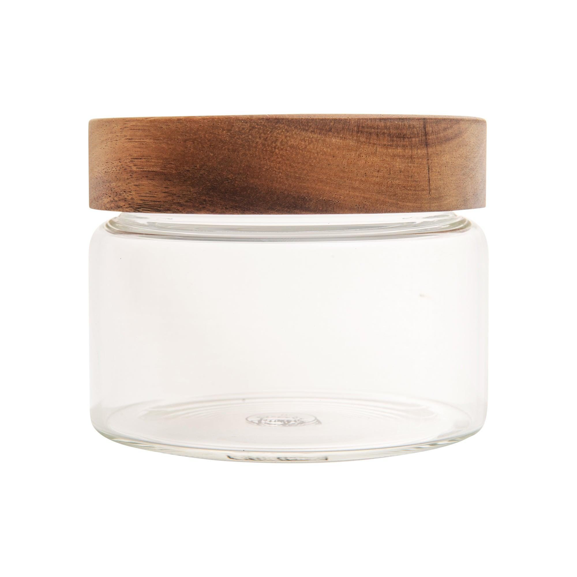 Acacia Wood Glass Jar 500ml - Little Label Co - - 30%, Acacia Storage Jars, Acacia Wood, Food Storage Containers, Glass Storage, Kitchen Organisation, Pantry Organisation
