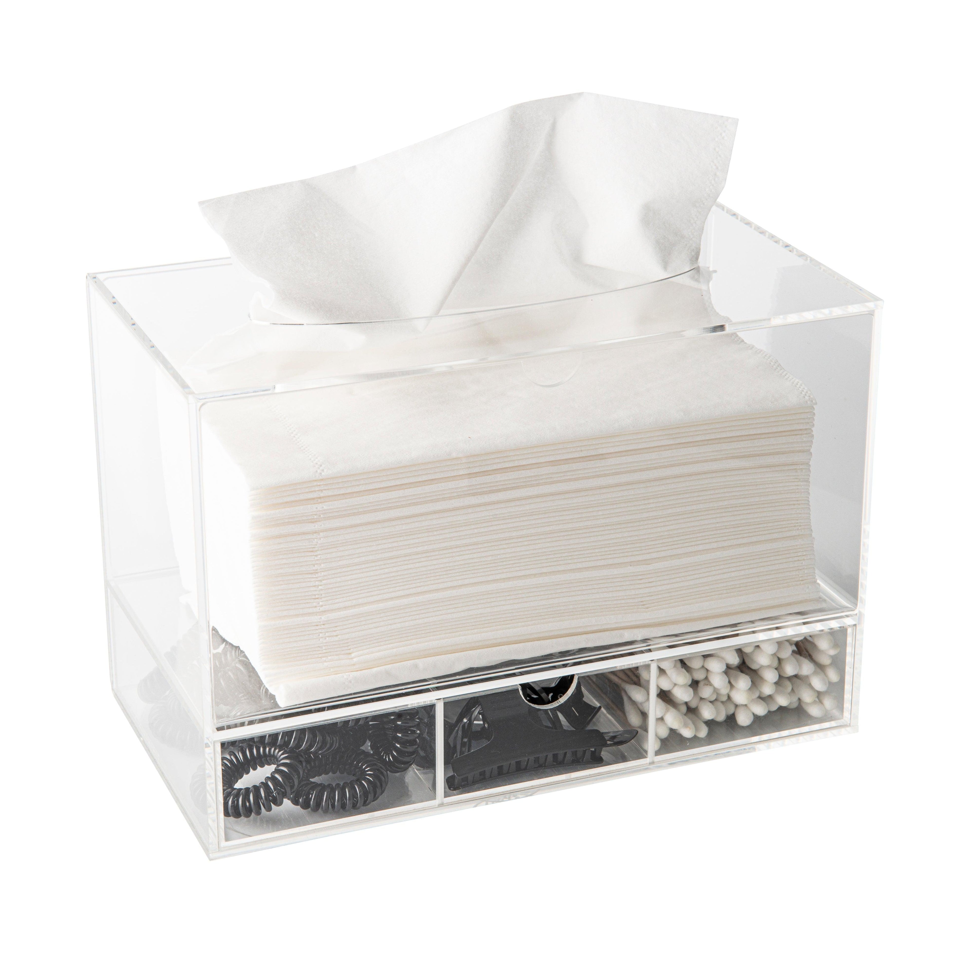 Acrylic Tissue Box Holder with Pull Out Storage - Little Label Co - Facial Tissue Holders - 40%, Accessories and Parts, Acrylic Storage, Bathroom Organisation, Bathroom Storage, Beauty Product Organisation, Bench-top Organisation, Catchoftheday, Home Organisation, warehouse