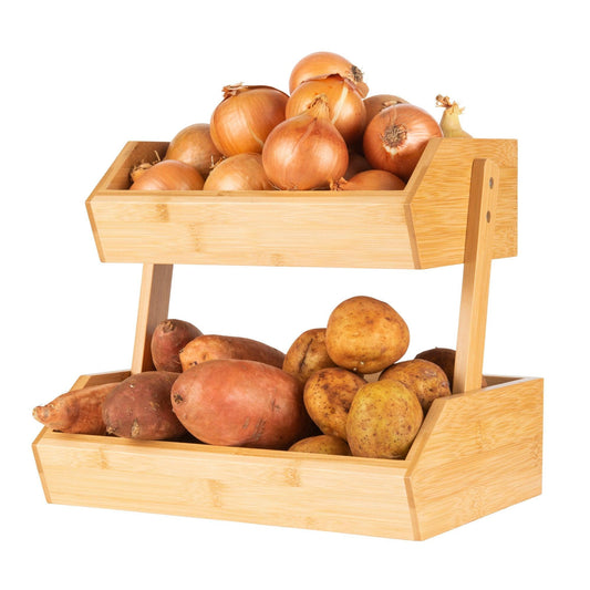 Bamboo 2-Tier Fruit & Veggie Basket - Little Label Co - Food Storage Accessories - 60%, Bamboo Baskets, Bamboo Storage Solutions, Catchoftheday, Fruit & Vegetable Storage, Kitchen Organisation, Kitchen Storage, Pantry Organisation