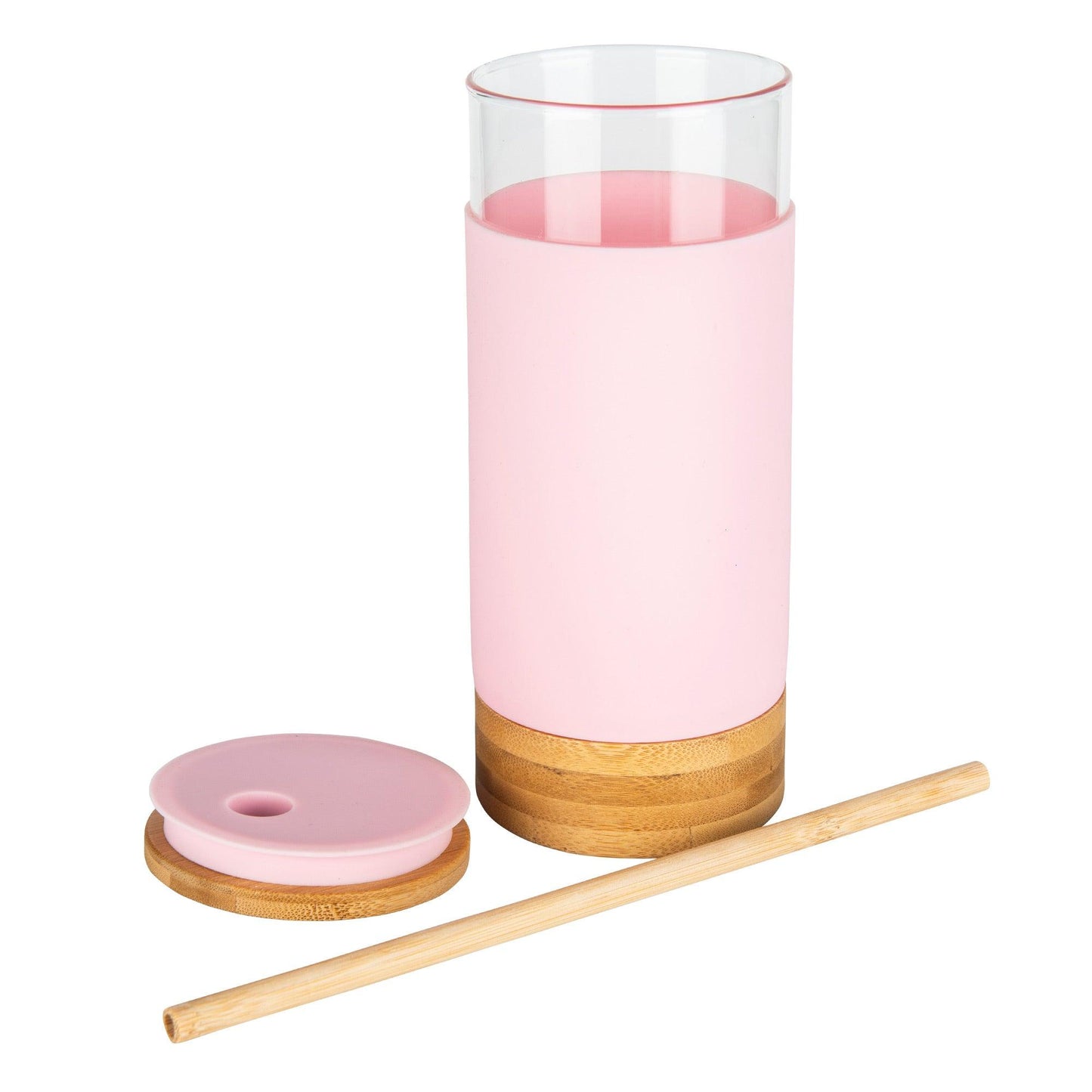 Bamboo Glass Silicone Drinking Cup with Straw - Little Label Co - Drinkware Sets - 30%, Bamboo Straw, Glass Travel Cup, Silicone Cup