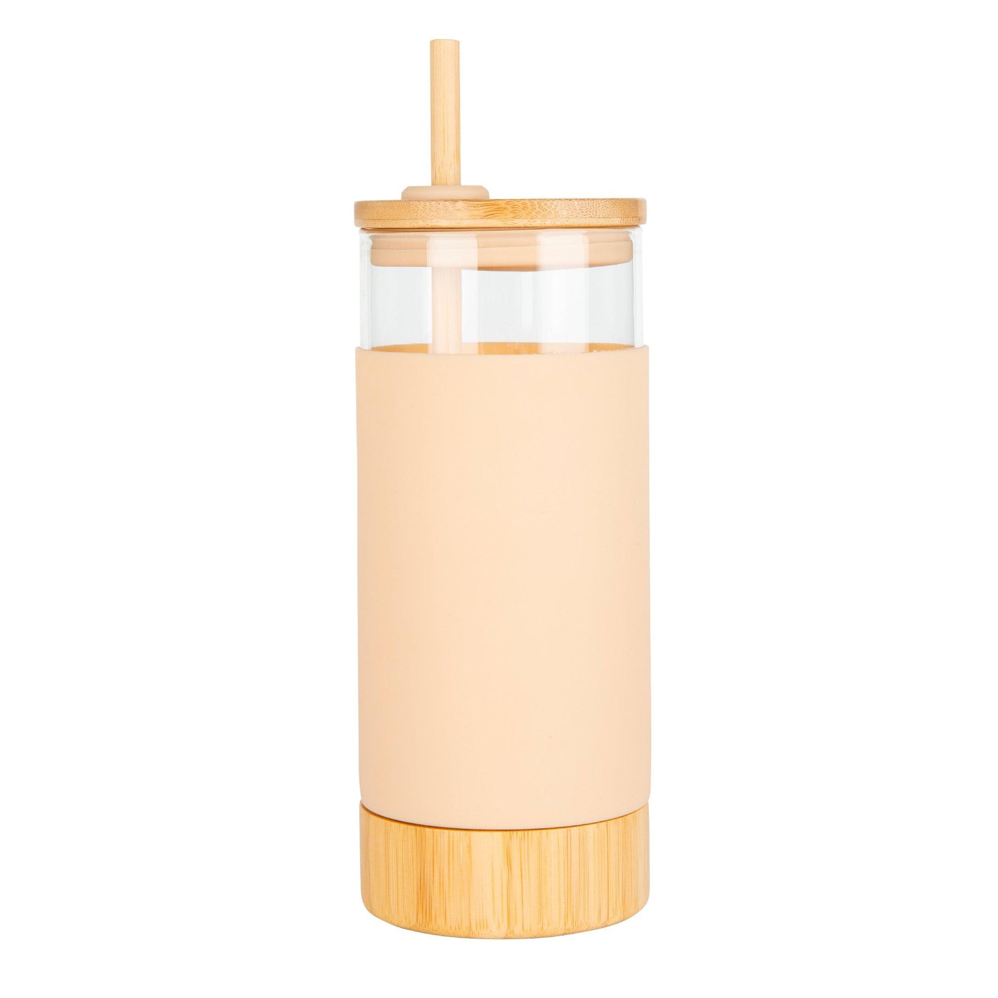 Bamboo Glass Silicone Drinking Cup with Straw - Little Label Co - Drinkware Sets - 30%, Bamboo Straw, Glass Travel Cup, Silicone Cup