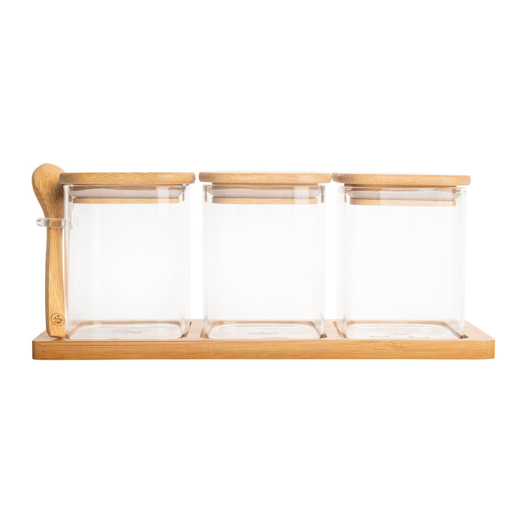 Bamboo Glass Trio Set Square 500ml - Little Label Co - Food Storage Containers - 20%, Catchoftheday