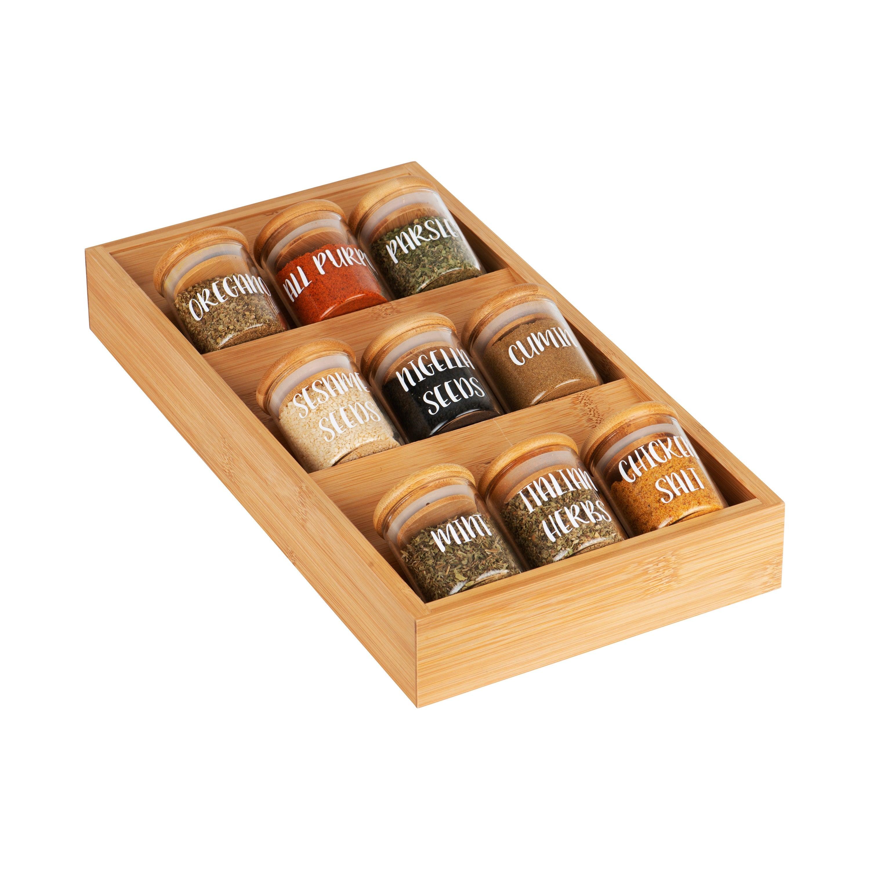 Bamboo Herb & Spice Drawer Organiser - Little Label Co - Spice Organizers - Drawer organiser Drawer organisers Drawer Dividers Draw dividers Herb & Spice Organisation Kitchen organisation