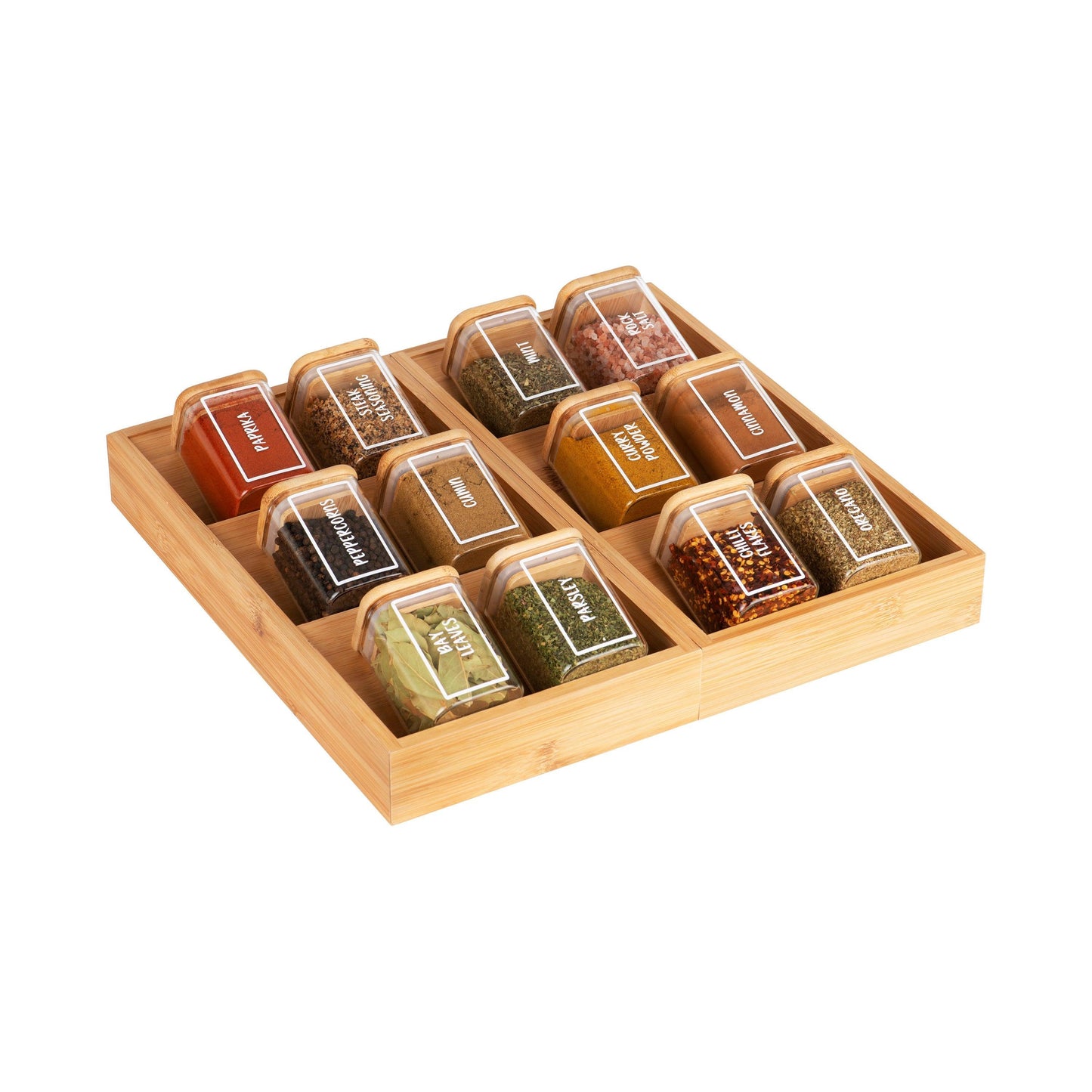 Bamboo Herb & Spice Drawer Organiser - Little Label Co - Spice Organizers - Drawer organiser Drawer organisers Drawer Dividers Draw dividers Herb & Spice Organisation Kitchen organisation
