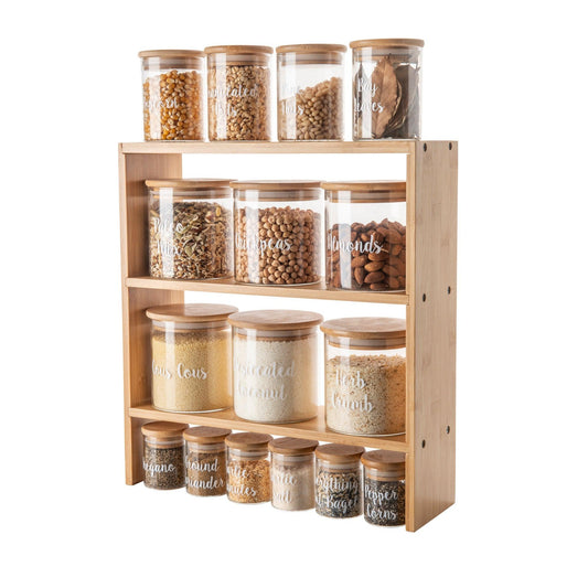 Bamboo Standing 3-Tier Shelf (for 200ml + 500ml spice jars) - Little Label Co - Spice Organizers - 60%