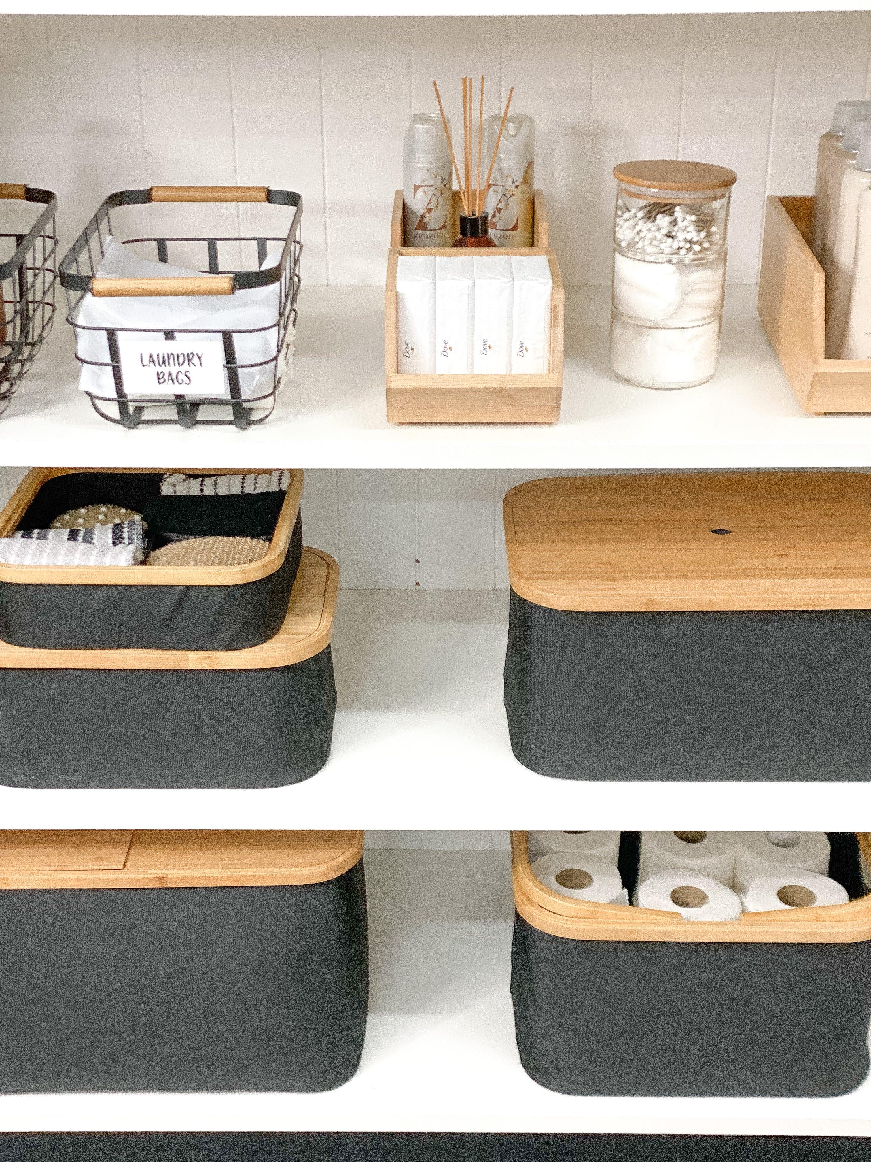 Black Fabric Bamboo Linen Storage Basket - Medium - Little Label Co - Laundry Baskets - 30%, Catchoftheday, warehouse