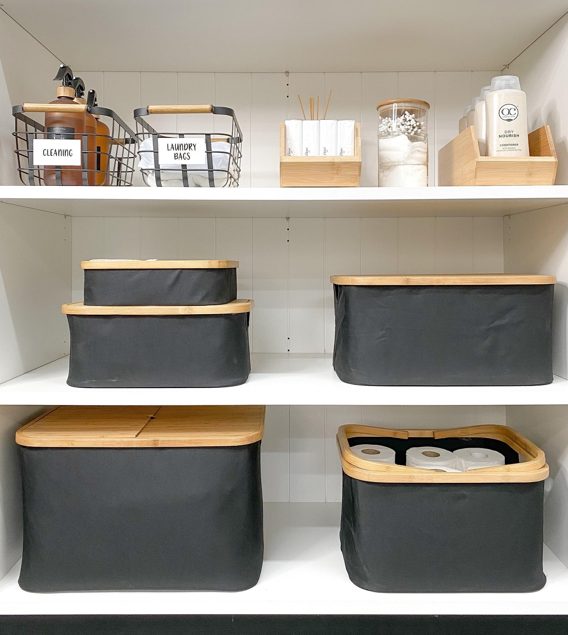 Black Fabric Bamboo Linen Storage Basket - Small - Little Label Co - Laundry Baskets - 30%, Catchoftheday, warehouse