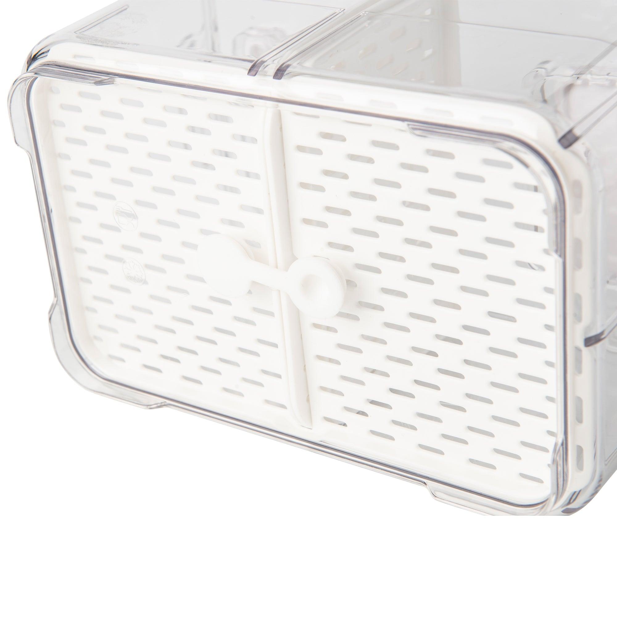 Fridge Organiser with Drainage Plug - Set of 2 for Fridge storage and organisation. Keep your food fresher in our storage containers.  Great for Meal Prep and Fridge organisation