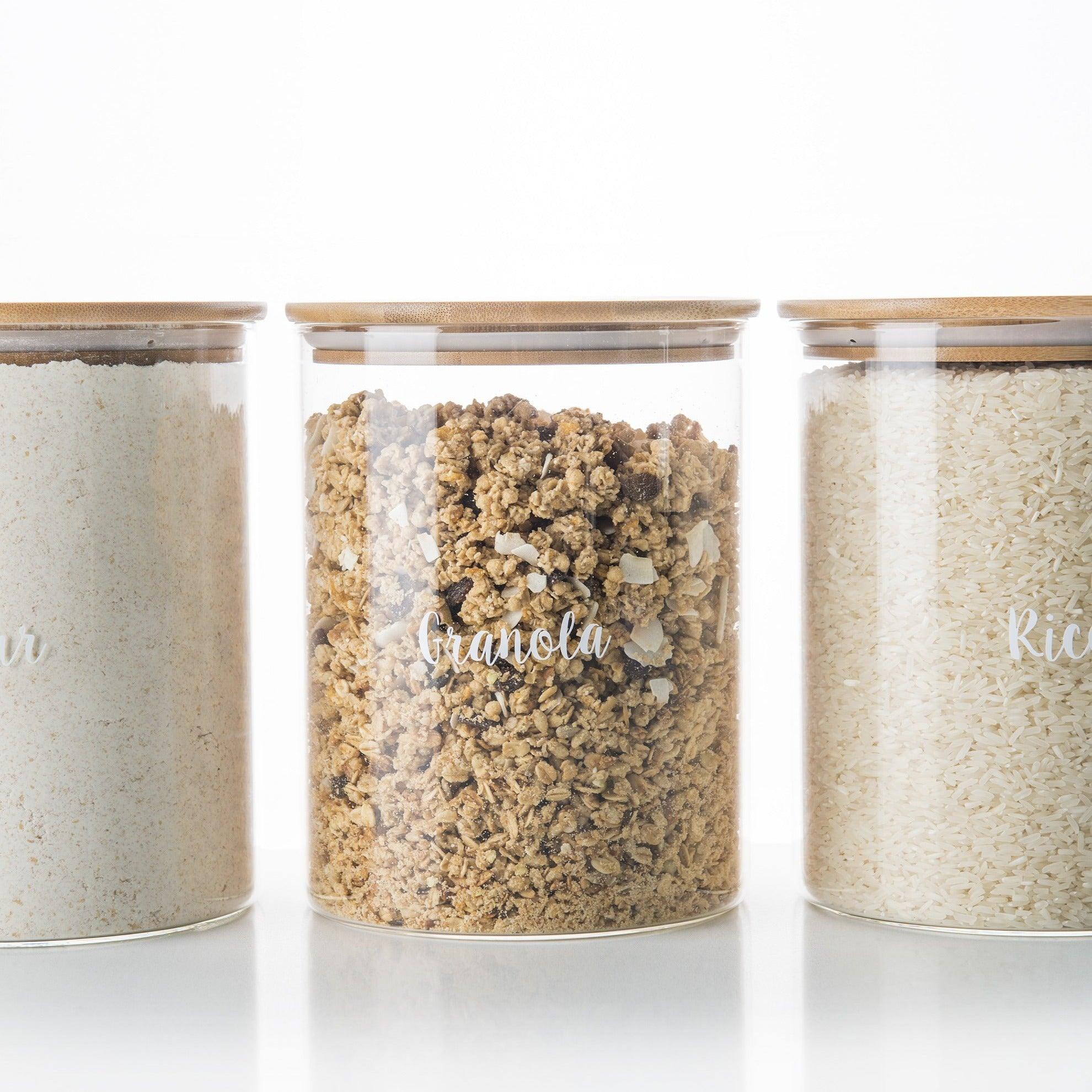 Pantry Container for food storage 3l glass jar with bamboo lid. home organisation pantry jar