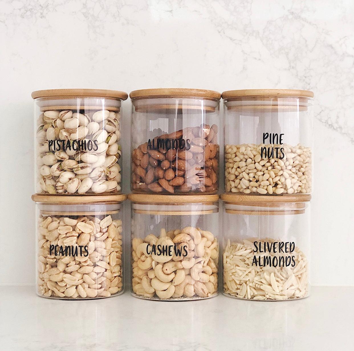 Pantry Container for food storage 500ml glass jar with bamboo lid. home organisation pantry jar