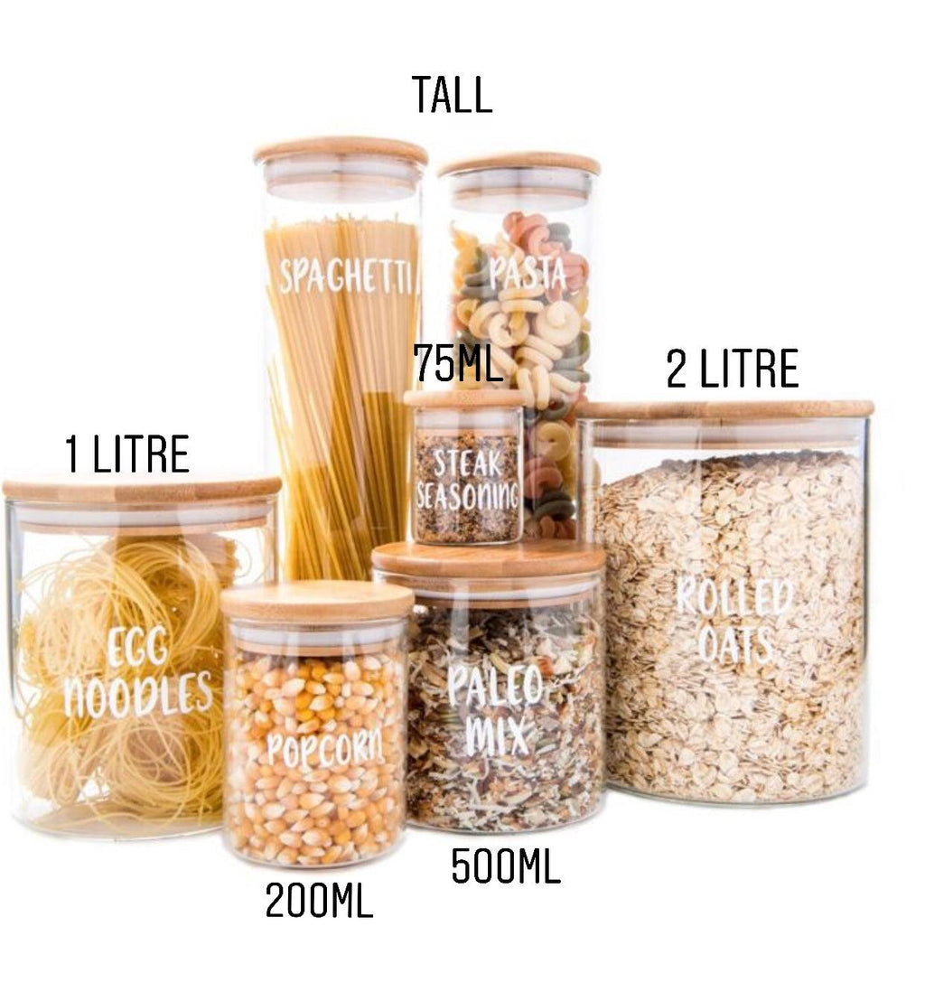 Pantry Container for food storage 500ml glass jar with bamboo lid. home organisation pantry jar