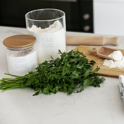 Pantry Container for food storage 500ml glass jar with bamboo lid. home organisation pantry jar