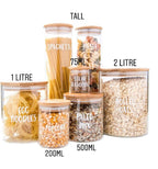 small glass Pantry Container for herb and spice storage 75ml glass jar with bamboo lid. home organisation pantry jar for spice rack 