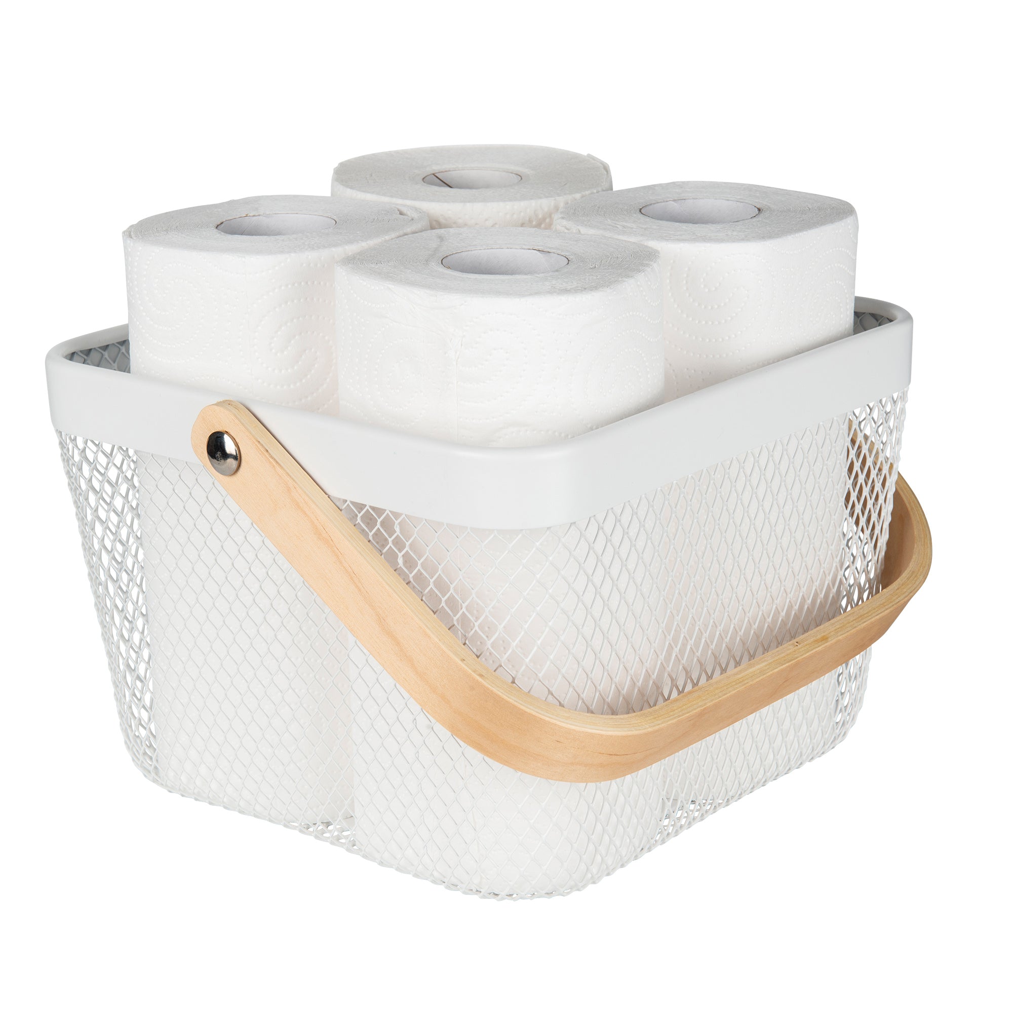 mesh handy metal storage basket for home organisation. Use it in the kitchen, bathroom or Laundry. 