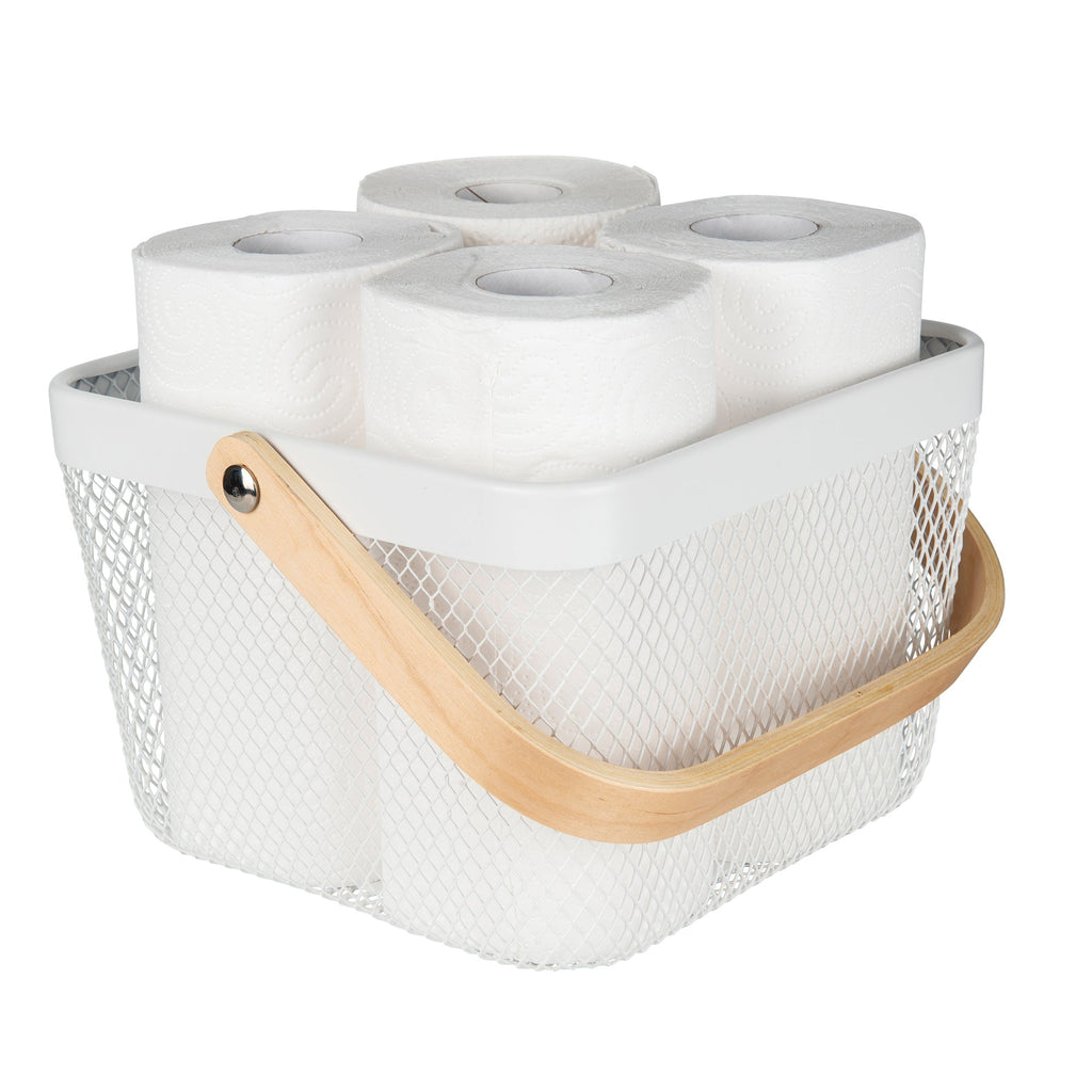mesh handy metal storage basket for home organisation. Use it in the kitchen, bathroom or Laundry. 