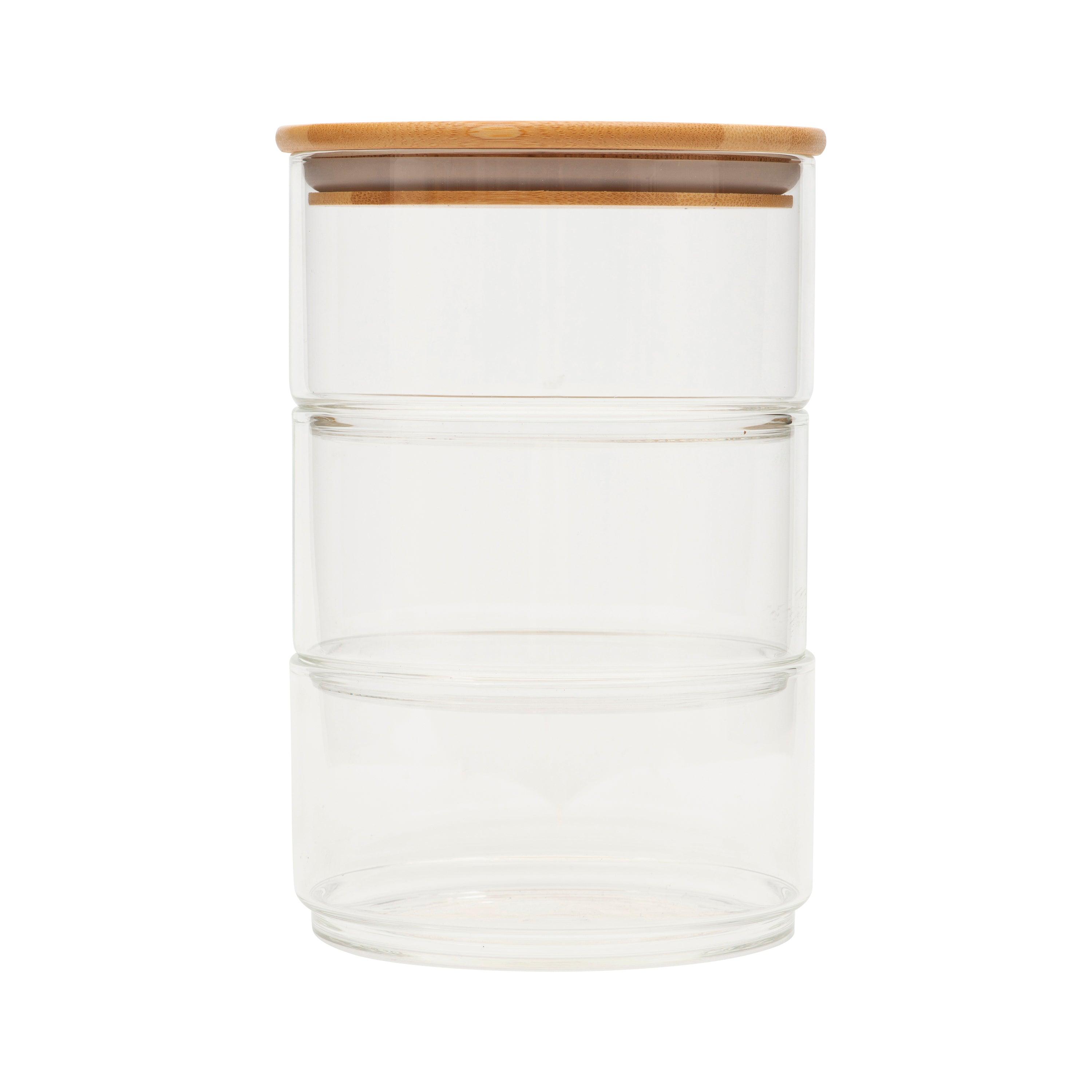 Large Round Stackable Bamboo Glass Jar - (pack of 3) - Little Label Co - Bathroom Accessories - 20%, Bamboo Storage Solutions, Catchoftheday, Storage Containers