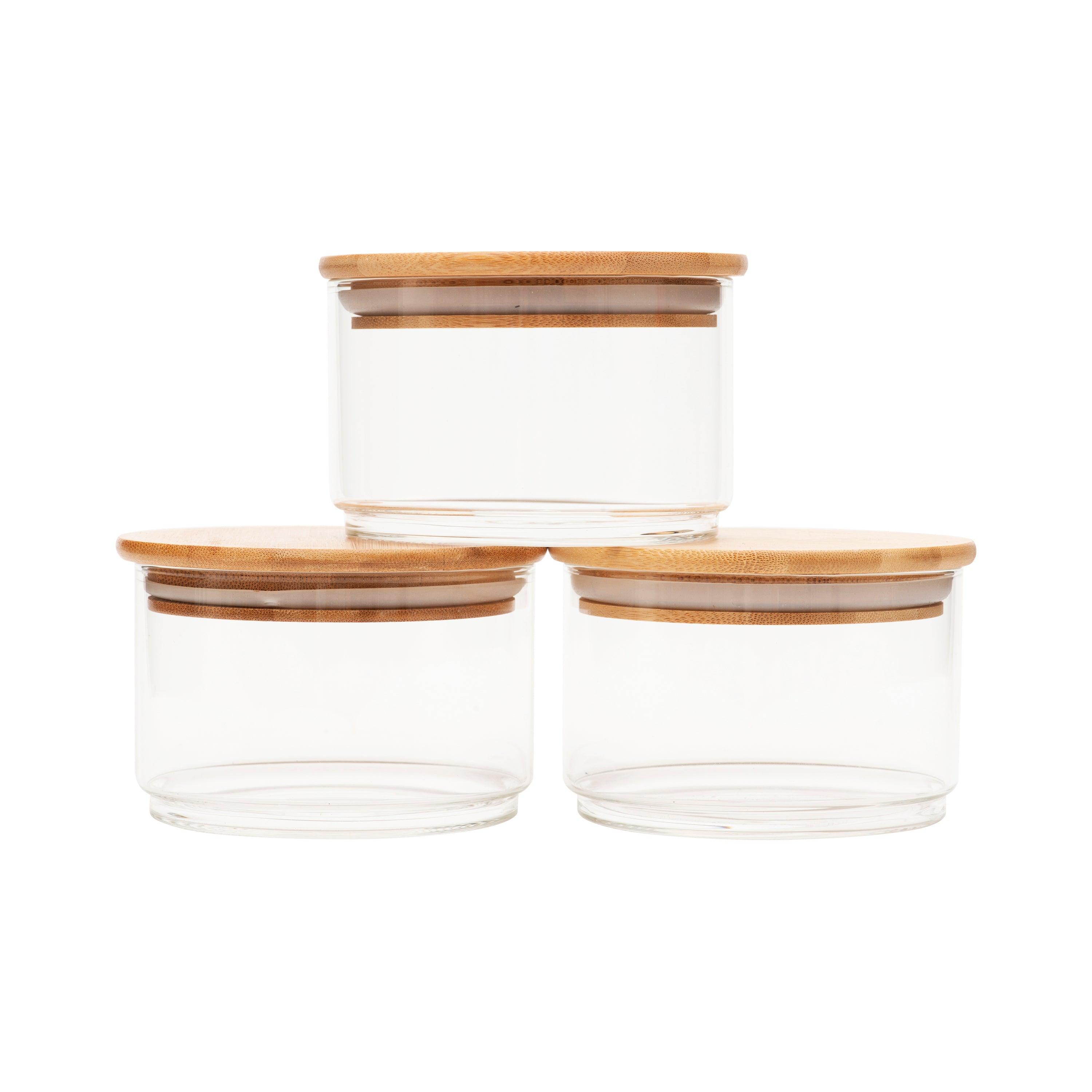 Small Round Stackable Bamboo Glass Jar ( Pack of 3) - Little Label Co - Storage & Organization - 20%, Bamboo Storage Solutions, Storage Containers