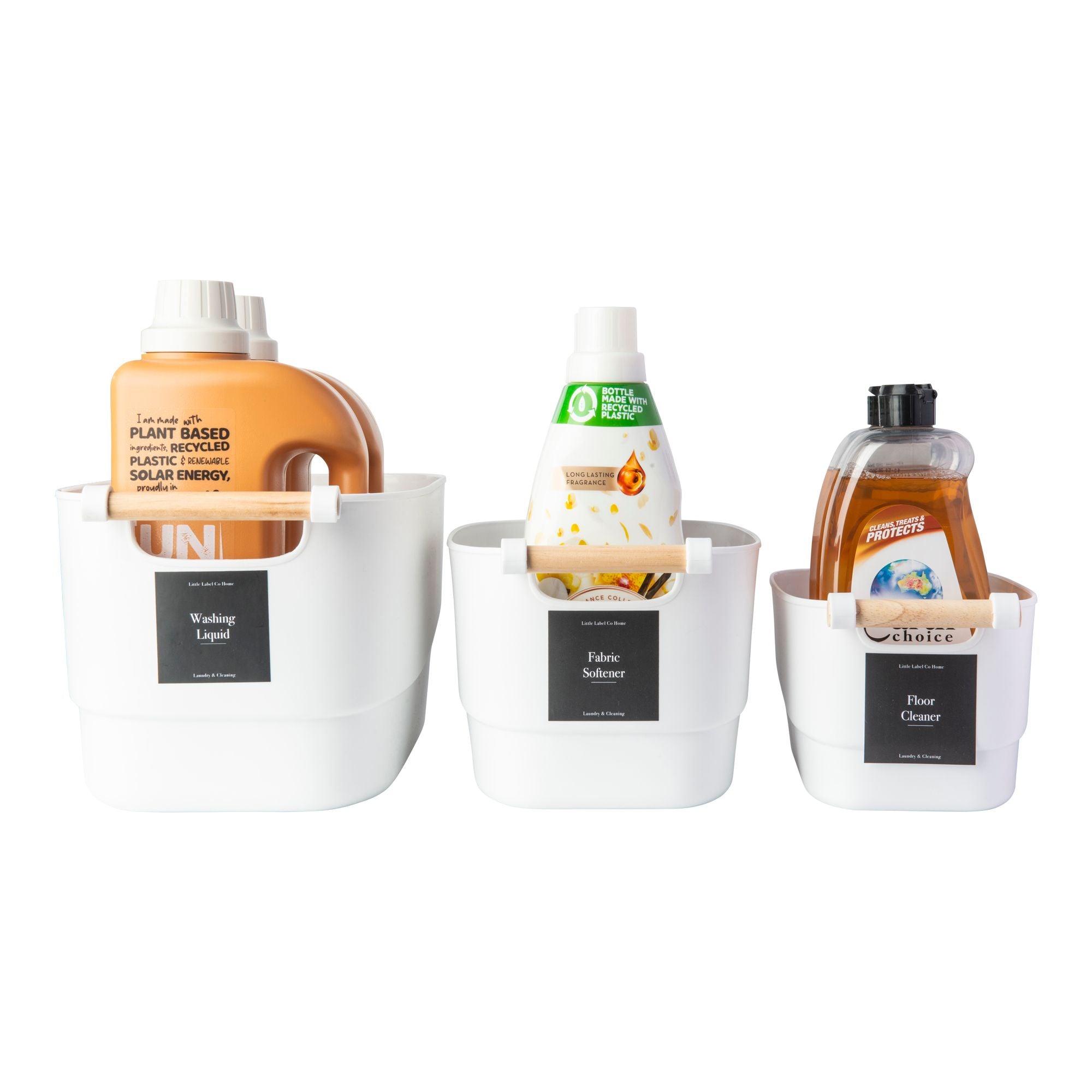 Small White Storage Tub with Wooden Handle - Little Label Co - New to Store - 