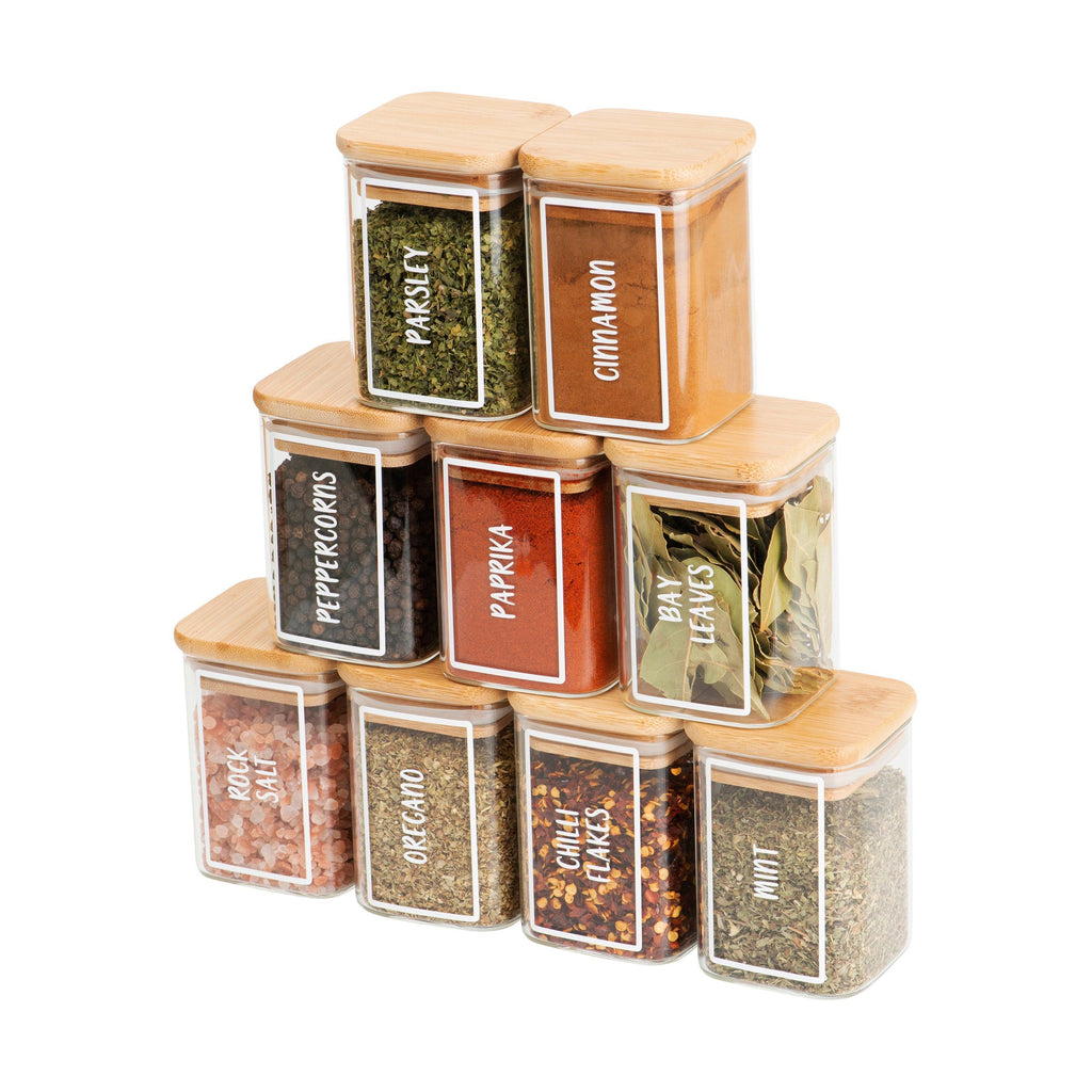 Pantry Container for herb and spice storage 200ml glass jar with bamboo lid. home organisation pantry jar for spice rack 