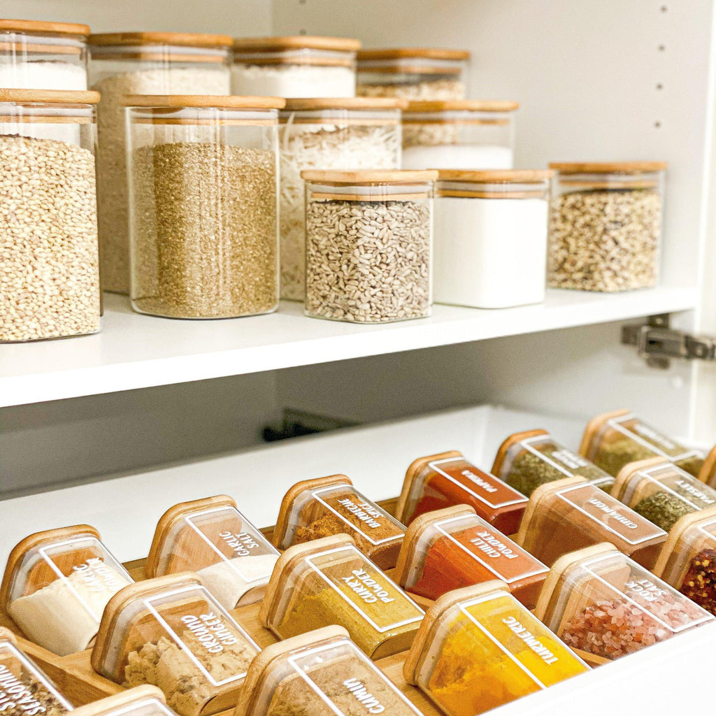 Pantry Container square storage glass jar 1.25l glass jar with bamboo lid. home organisation pantry jar for food storage