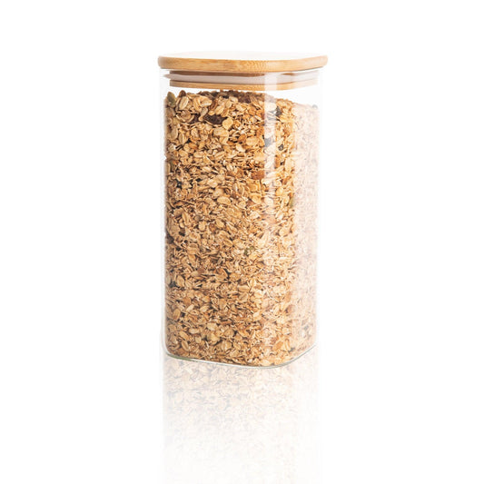 Square Glass and Bamboo Storage Jar 1.75L - Little Label Co - Food Storage Containers - 20%, Food Storage Containers