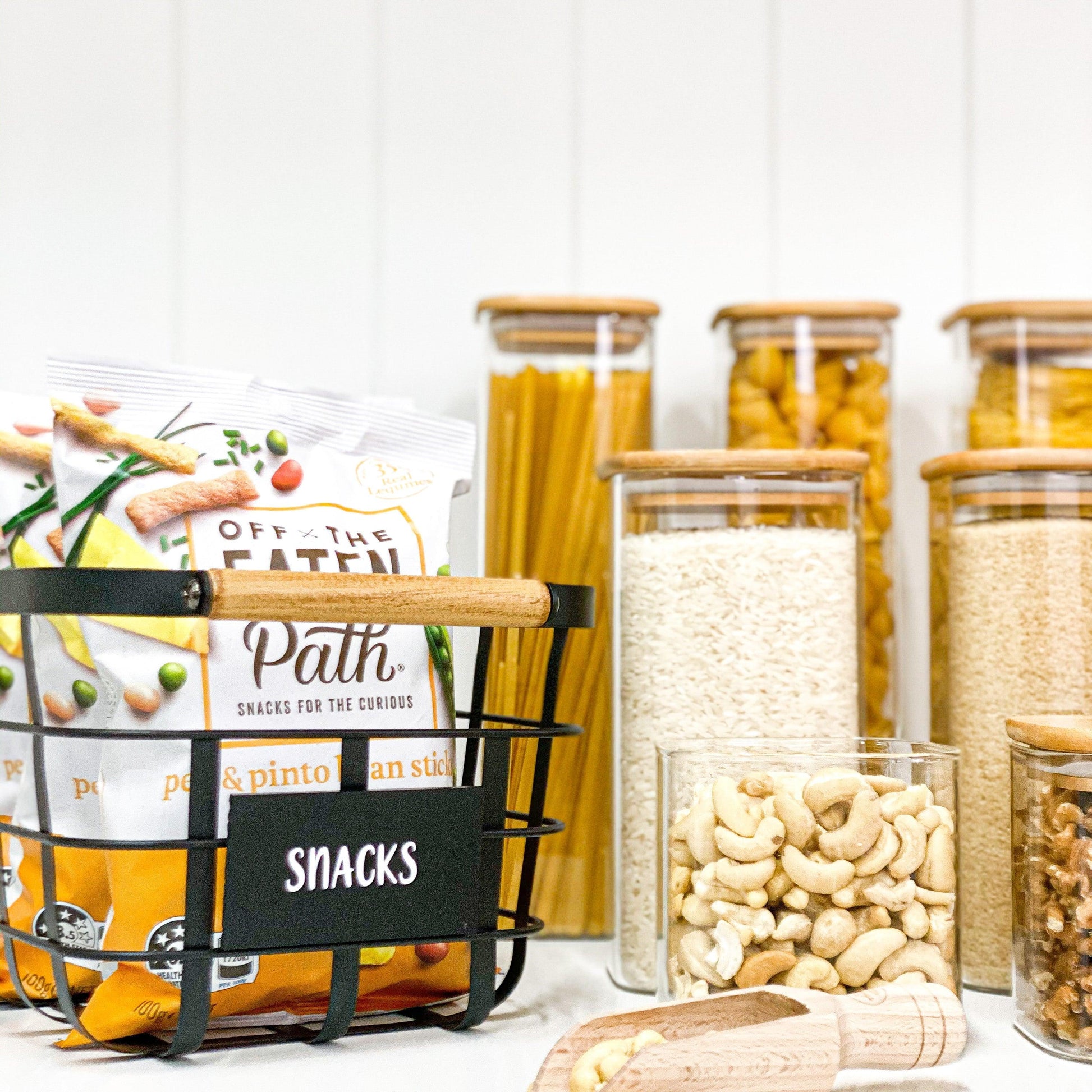 Square Glass and Bamboo Storage Jar 750ml - Little Label Co - Food Storage Containers - 20%, Food Storage Containers