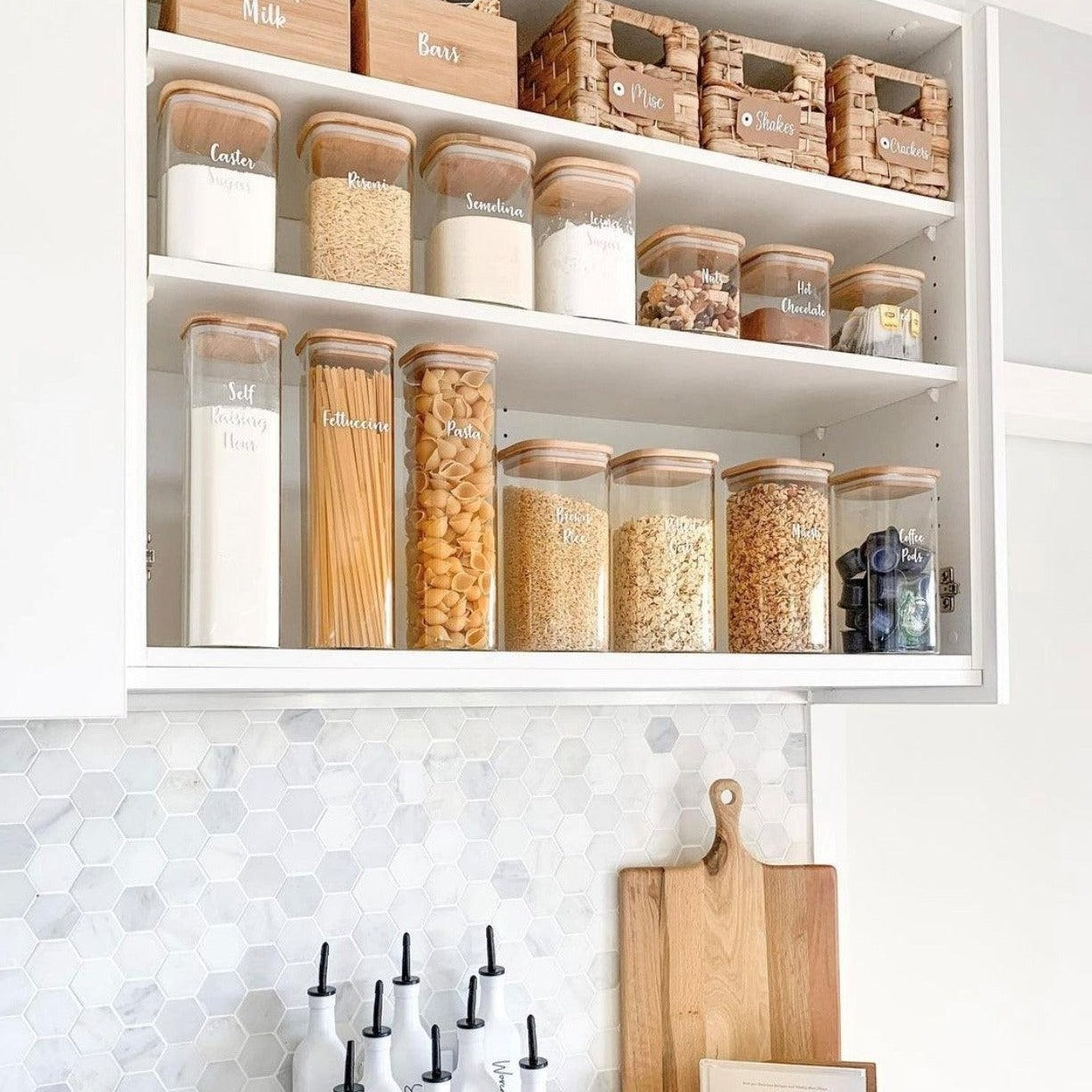 Square Glass and Bamboo Tall Jar - Little Label Co - Food Storage Containers - 20%, Food Storage Containers