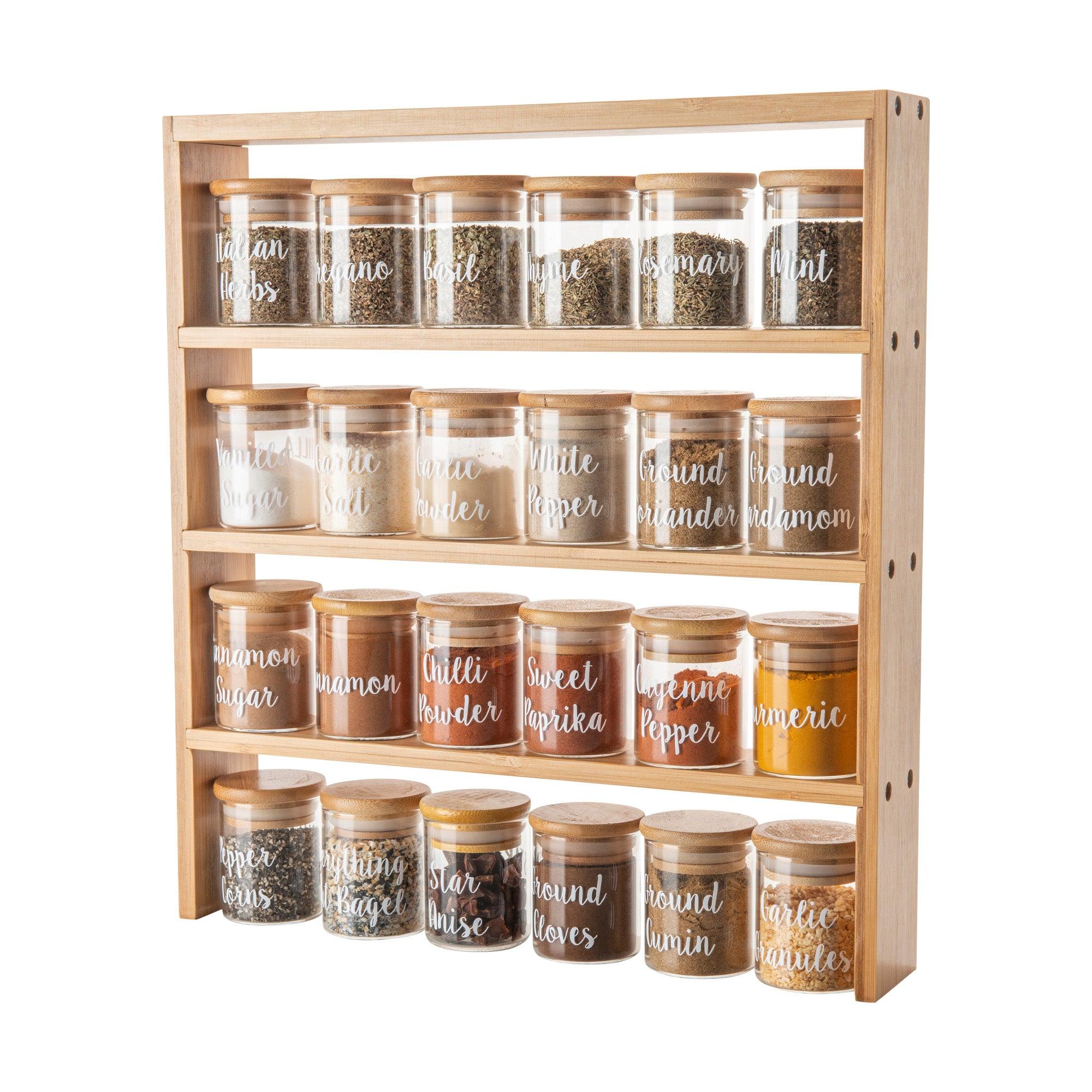 Standing 4-Tier Rack with 24 x 75ml Herb & Spice Jars Pack. Air Tight Spice Jars with a Spice Rack