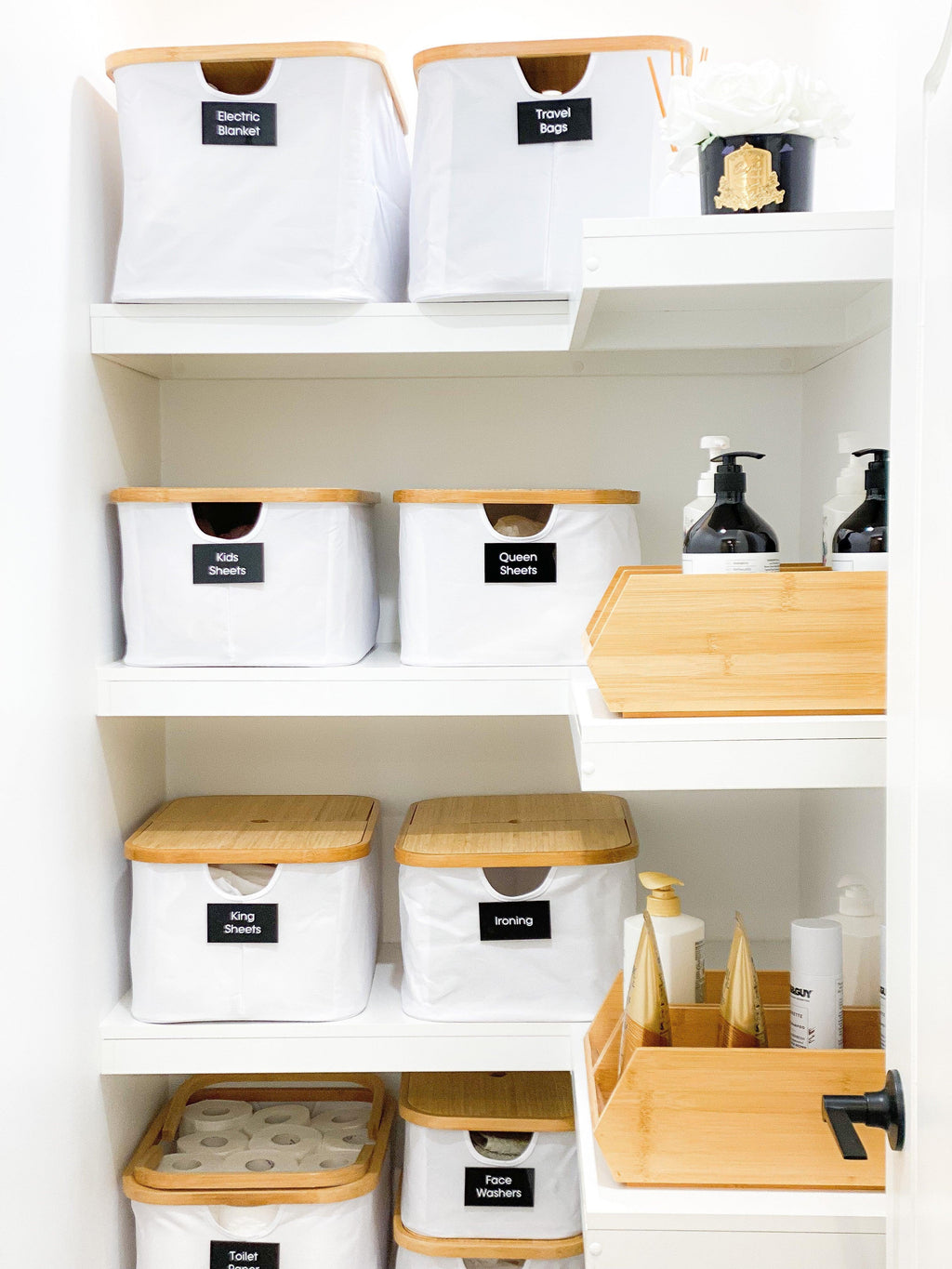 White Fabric Bamboo Linen Storage Basket - Large - Little Label Co - Laundry Baskets - 20%, Catchoftheday, warehouse
