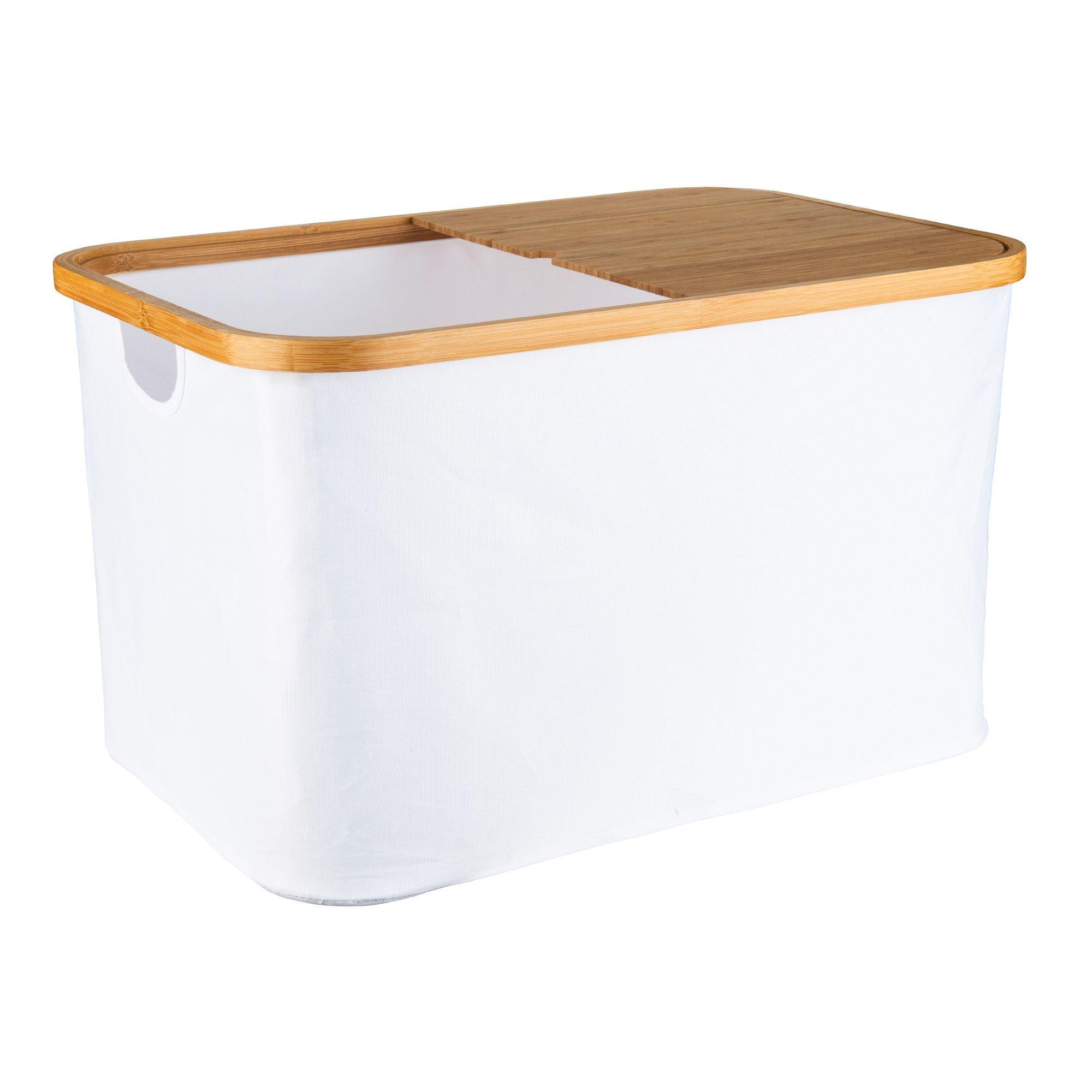 White Fabric Bamboo Linen Storage Basket - Large - Little Label Co - Laundry Baskets - 20%, Catchoftheday, warehouse