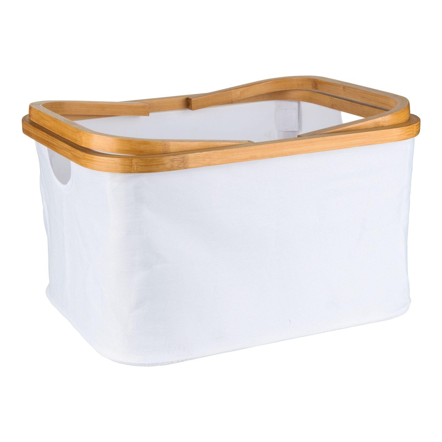 White Fabric Bamboo Linen Storage Basket with Handles - Little Label Co - Laundry Baskets - 60%, Catchoftheday, warehouse
