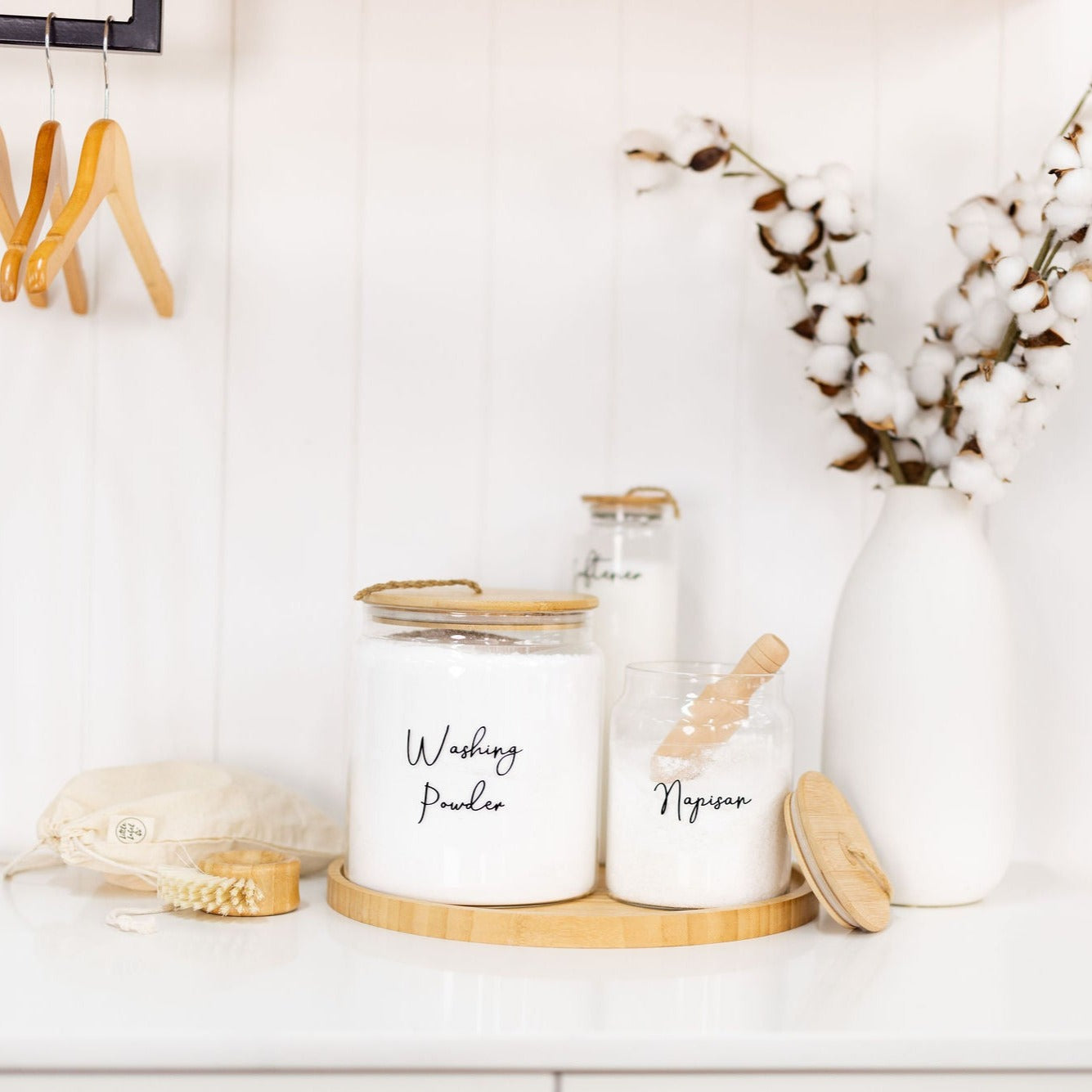 Bamboo and Glass 5 Piece Laundry Pack with Liquid Jar