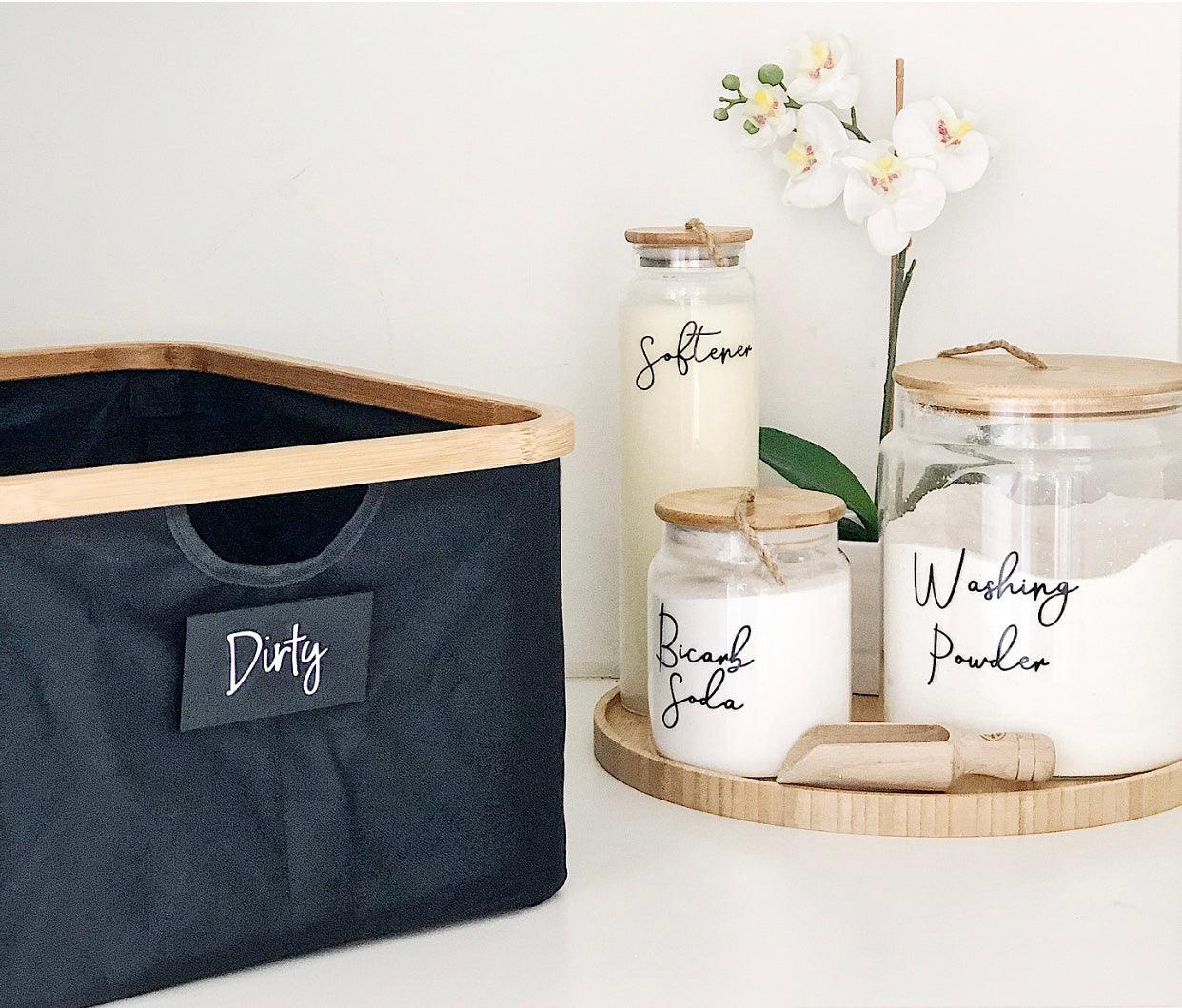 Bamboo and Glass 5 Piece Laundry Pack with Liquid Jar - Little Label Co - Laundry Detergent - Bamboo Storage Solutions, bundle, Laundry Organisation, Laundry Set, Value Packs