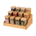 Bamboo Spice Rack with Square Herb & Spice Jars Large Pack